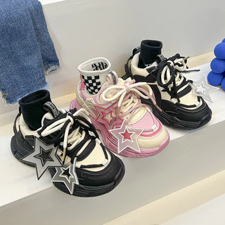 Giày Thể Thao Sneaker Dây 2 Màu Kèm Ngôi Sao Cá Tính Cho Bé Trai Bé Gái K117