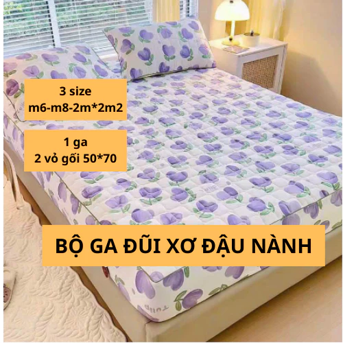 Bộ ga gối đũi xơ đậu nành đủ kích thước tặng kèm 2 vỏ gối cùng mẫu