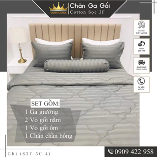 [TỔNG-5M] Bộ Chăn ga gối Cotton Sọc 3F - 5 món chuyên dùng cho khách sạn, đa dạng màu sắc DUHALATEX STORE