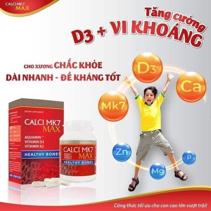 Canxi MK7 Max - Giúp Xương Chắc Khỏe, Hỗ Trợ Phát Triển Chiều Cao Cho Trẻ [Hộp 60 Viên]