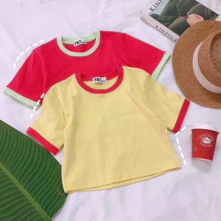 Áo Croptop Thun Viền Cổ Viền Tay Màu Nổi - Jancaroshop