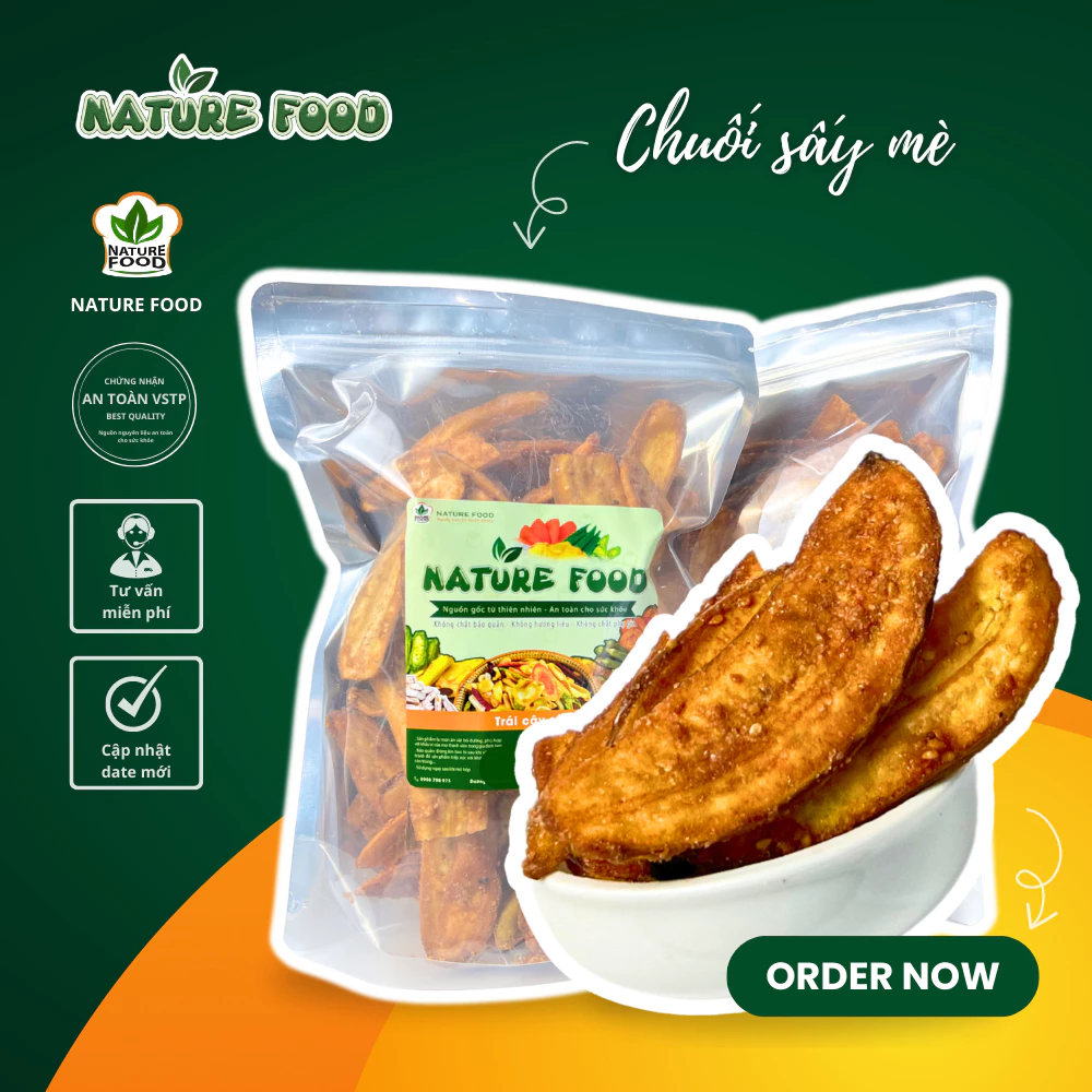1kg (2 túi ) Chuối Sấy Mè Gừng Giòn Ngon NATURE FOOD