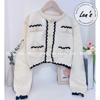 Áo Khoác Len Cardigan Nữ Dáng Croptop Phối Viền