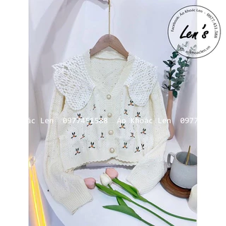 Áo Khoác Len Nữ Cardigan Thêu Hoa Nhí Cổ Bèo Ren