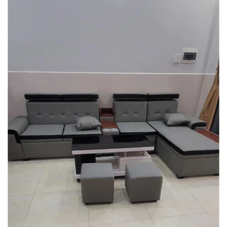 Bộ sofa góc L đặt phòng khách, sofa góc L da simili cao cấp (đã kèm bàn) - bh 2 năm chính hãng - NGỌC MAI FURNITURE