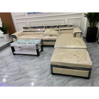 Bộ sofa góc L đặt phòng khách, sofa góc L da simili thời thượng (đã kèm bàn) - bh hai năm chính hãng