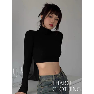 Áo Croptop Cổ Lọ 7p, Tay Dài Gân Lụa - Tharo Clothing [AO00142]