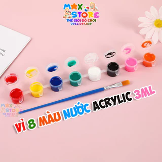 Vỉ Màu Nước Acrylic Vẽ Tranh Tô Màu Tô Tượng 8 Màu 3Ml Kèm Cọ Nhập Khẩu