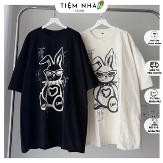 Áo thun cotton khô 3158 form rộng unisex in hình thỏ TF