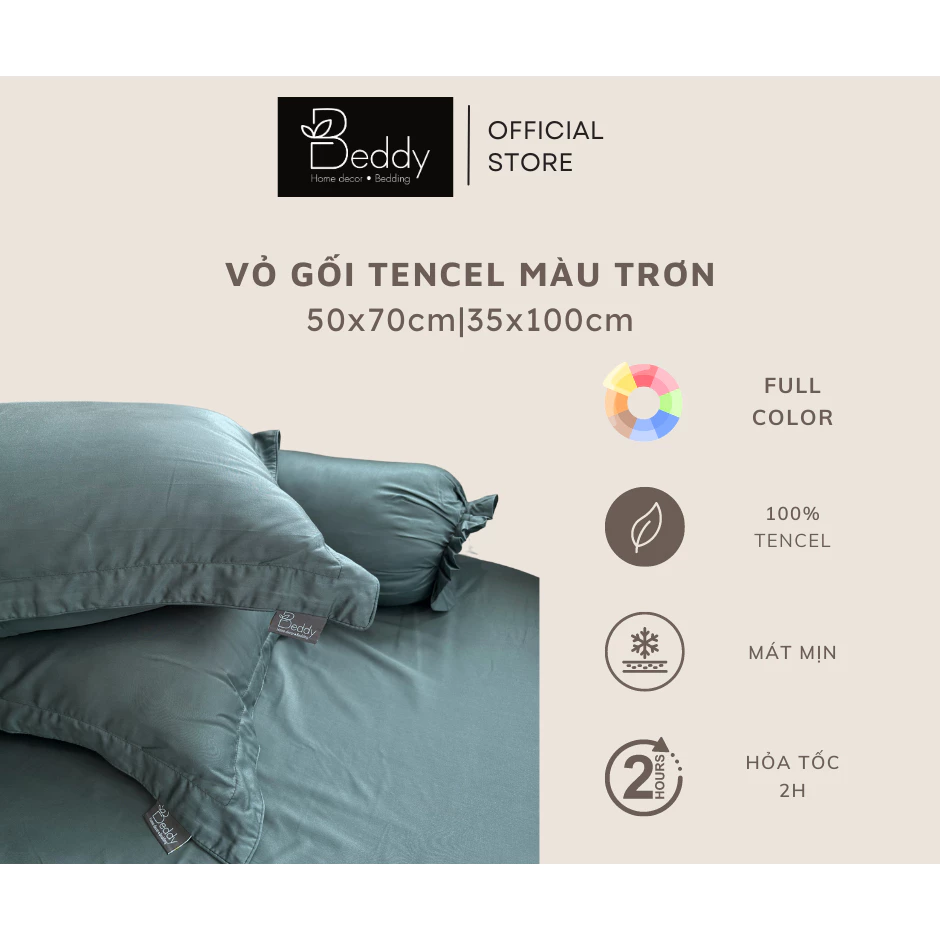 Vỏ Gối Beddy Tencel Đơn Sắc, kích thước 50x70cm,35x100cm