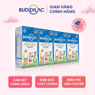 Lốc 4 hộp sữa bột pha sẵn Buddilac Grow & Gain tăng cân, tăng chiều cao 110 ml