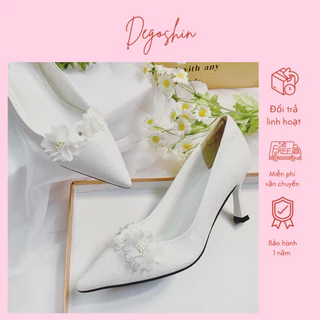 Giày cô dâu, giày cao gót, gót nhọn 7cm đính hoa sang trọng - thiết kế độc quyền bởi Degoshin