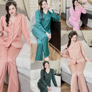 Đồ bộ nữ pijama tay dài quần dài lụa Latin, màu trơn ,đồ bộ hot nhất hiện nay nhiều mẫu, freeship ,