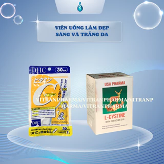 COMBO L-cystine + Vitamin C DHC - hỗ trợ trắng da và giảm rụng tóc, giảm mụn; L cystine 60, Vit C gói 30 ngày