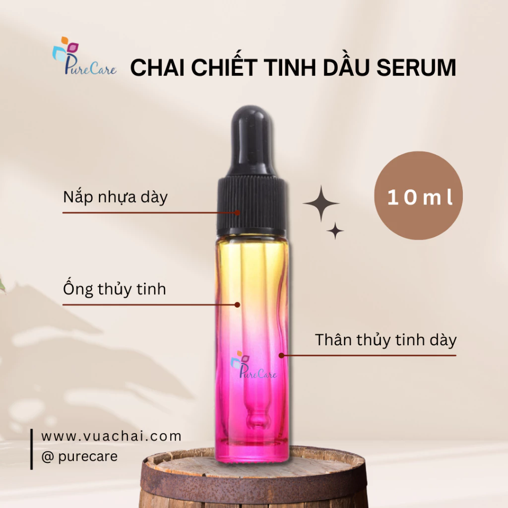 Chai thủy tinh grandient nắp bóp giọt 10ml cao cấp, chiết nước hoa, tinh dầu, 7 màu