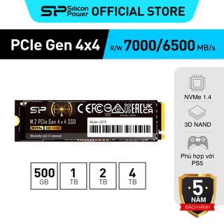 Ổ cứng SSD Silicon Power M.2 PCIe Gen 4x4 NVMe 3D NAND Đọc/viết tối đa 7,000MB/s 6,500MB/s 500GB*1TB*2TB*4TB _US75-BH5y