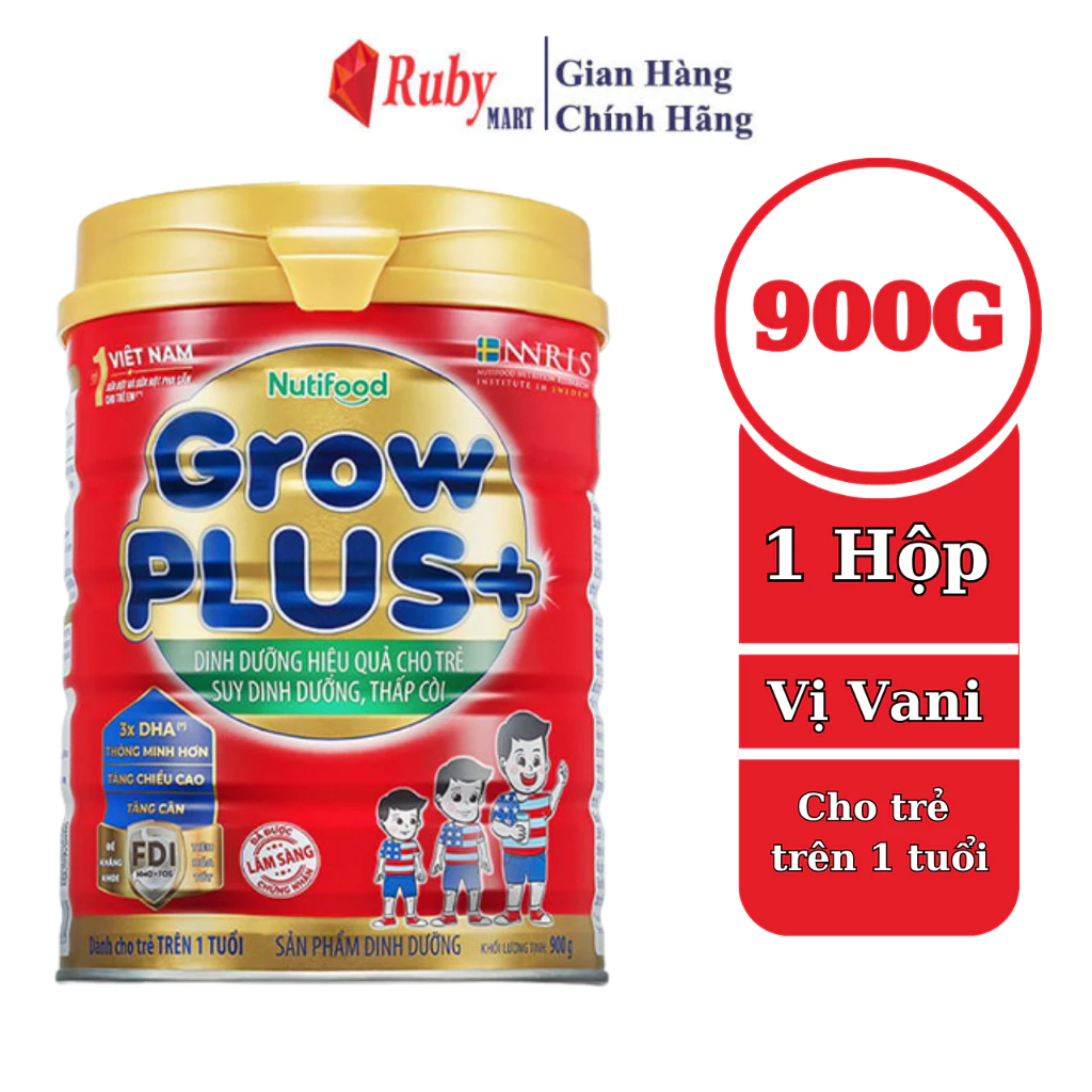 [Date T5/25] Sữa Bột Nutifood  Grow Plus Đỏ dinh dưỡng hiệu quả cho trẻ suy dinh dưỡng thấp còi 900g/lon