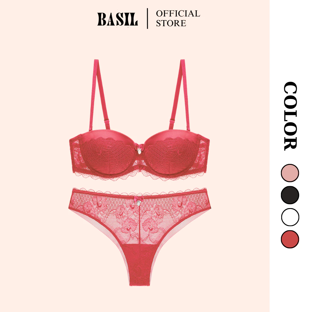 Set đồ lót sexy nâng ngực có gọng, áo ngực cup ngang phối ren mềm mại gợi cảm hàng cao cấp Basil Official QB24