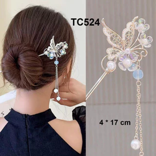 SHOPPRO - Trâm Cài Tóc Phong Cách Hán Phục Cổ Trang Kiểu Trâm Hình Bướm Hoa Đính Hạt TC524 TC523 TC527 TC511 TC504 TC505