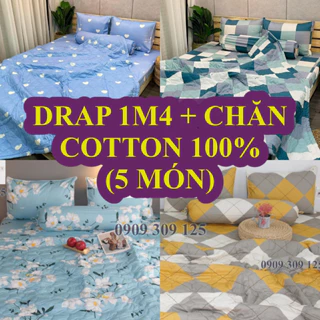 Bộ Drap 1m4 + mền  cao cấp chần gòn thoáng mát (ga giường 5 món)