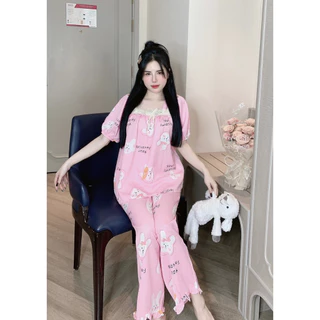 Bộ pijama nữ bộ đồ ngủ áo cộc quần dài phối ren chất lụa Mango freesize 45-65kg Thiết Kế Chun's Sleepwear