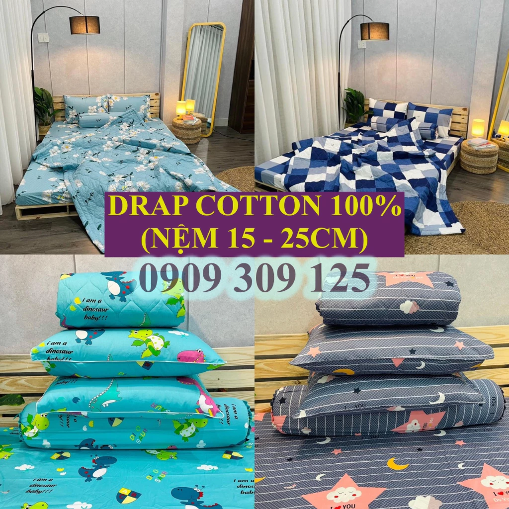 Drap cotton 100%( NỆM 13-25cm) , ga trải giường cao cấp chuẩn LOGO CTY (NỆM CAO)