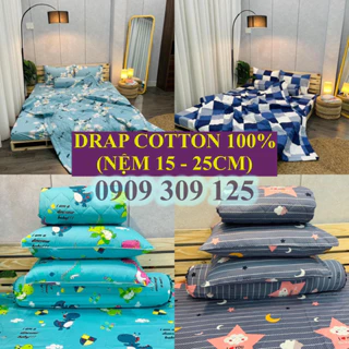 Drap cotton 100%( NỆM 13-25cm) , ga trải giường cao cấp chuẩn LOGO CTY (NỆM CAO)