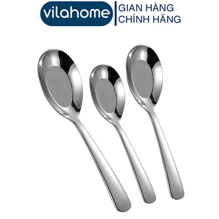 Thìa Phở Inox VilaHome, Muỗng Ăn Cơm, Ăn Phở Cán Trơn Dài 16.5 cm, Hàng Cao Cấp Sáng Bóng D002