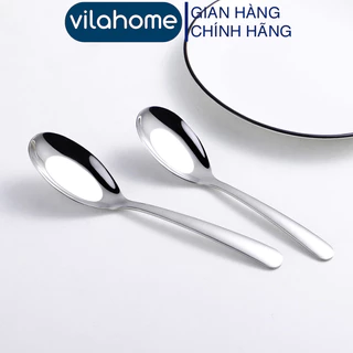 Thìa Inox Cao Cấp Vilahome, Muỗng Inox Cán Trơn Dài, Miệng Bo Tròn Dùng Ăn Súp, Phở. Thìa Phở D003