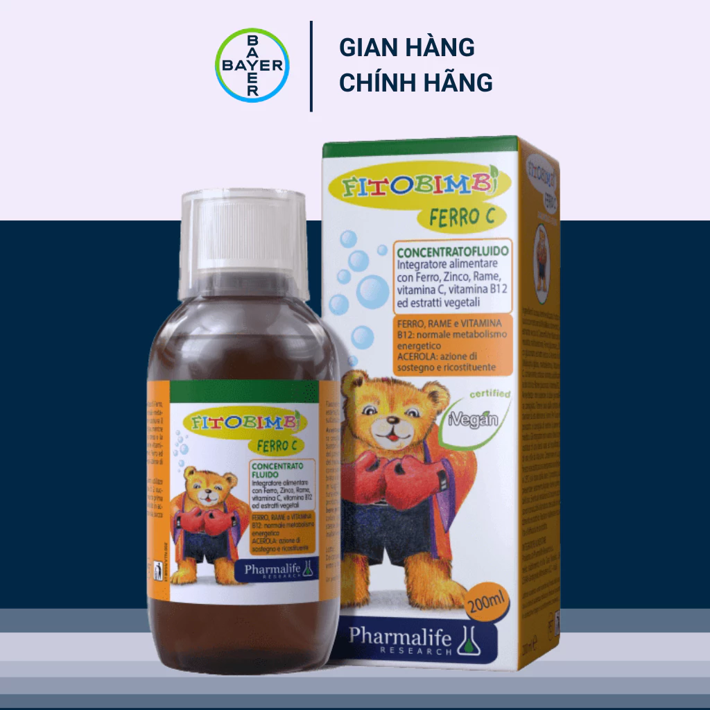 Siro Fitobimbi Ferro C Bổ Sung Sắt, Kẽm, Vitamin C, Bổ Máu Và Tăng Cường Đề Kháng Cho Bé Chai 200ml