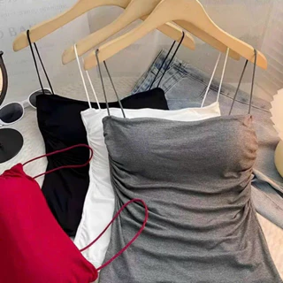 Freeshi đơn 50k- Áo bra cotton 2 dây dáng dài sẵn đệm nhún sườn hot trend 2023