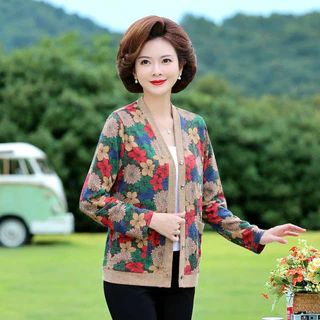 Áo Khoác Cardigan Dệt Kim Mỏng Tay Dài Thời Trang Xuân Thu Cho Phụ Nữ Trung Niên A1