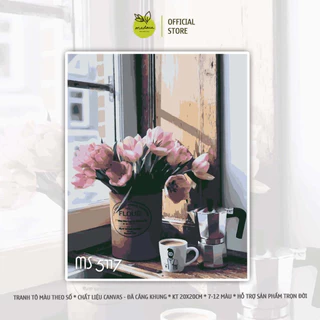 Tranh tô màu 40x50cm có khung hoa tulip bên cửa sổ T5117