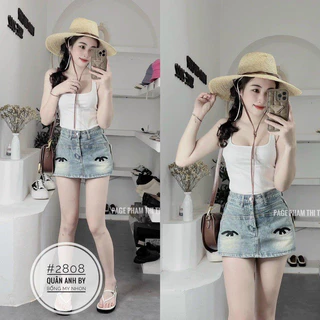 Quần váy jeans nữ dáng ngắn thêu #300 siêu hot - quần giả váy hót