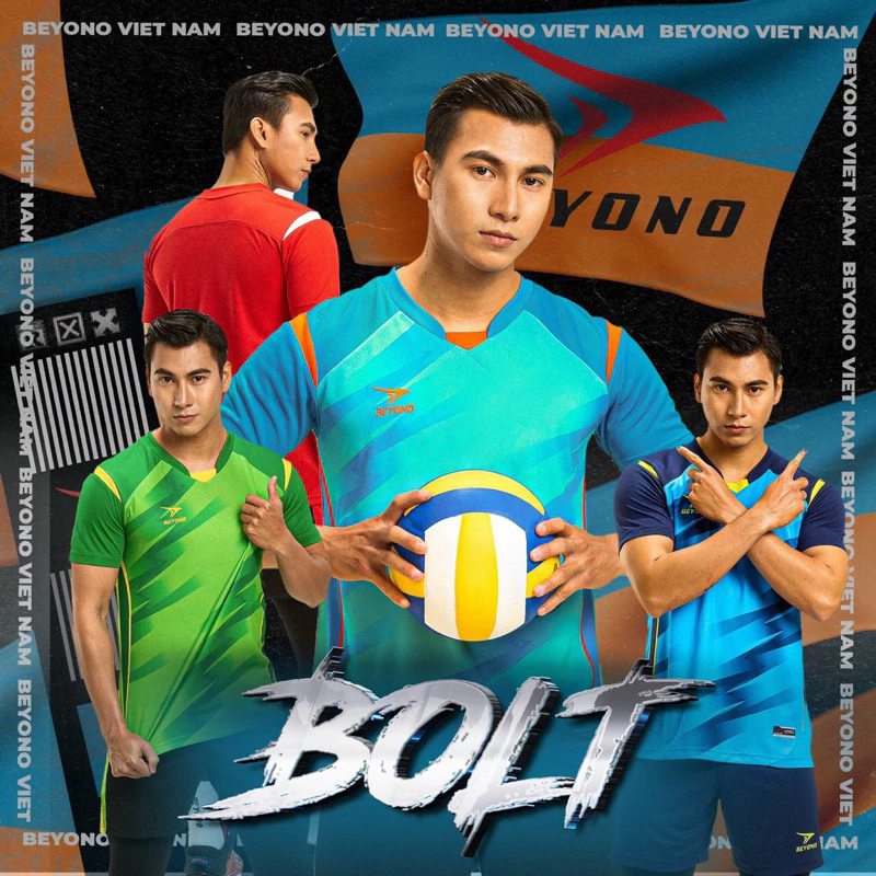 Bộ quần áo bóng chuyền Beyono Bolt chất vải dày dặn, màu sắc tươi mới chuẩn phom nam nữ