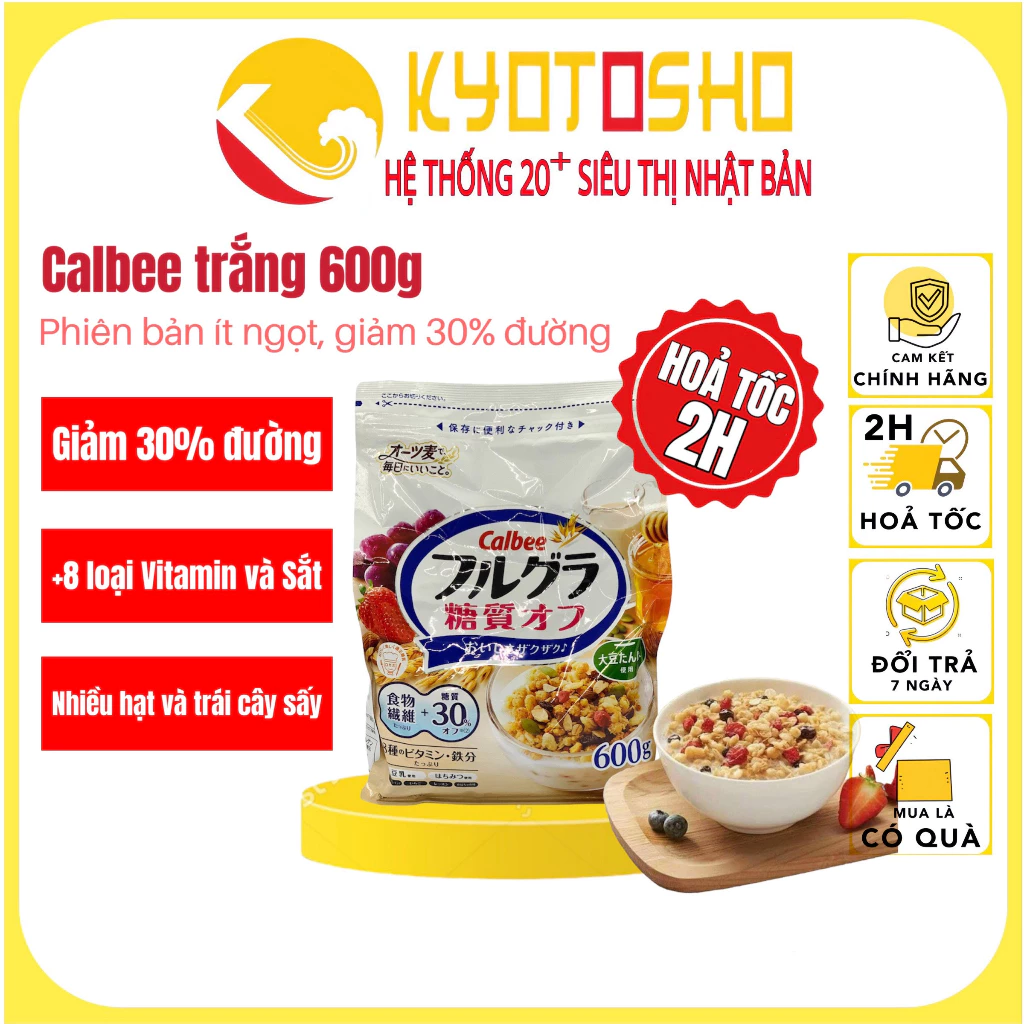 Ngũ cốc Calbee trắng,ngũ cốc ít đường,ngũ cốc Calbee Nhật Bản 600g date t12/2024