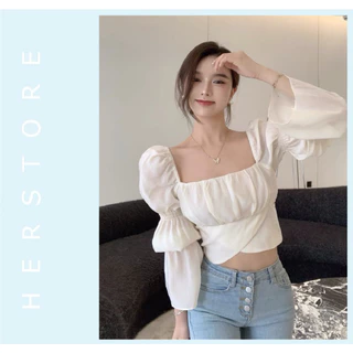 Áo croptop tay bồng dài cột nơ to BIGSIZE H008