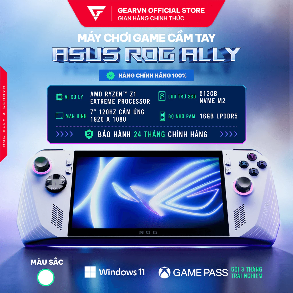 [Tặng Phụ Kiện ROG Ally Travel Case] Máy tính chơi game cầm tay  Asus ROG Ally White 16GB