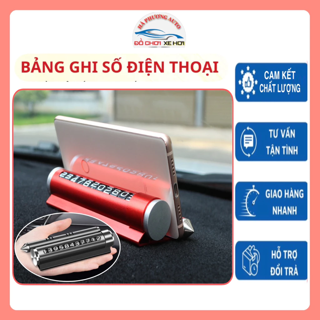 Bảng Ghi Số Điện Thoại 3 Trong 1 Trên Ô Tô - Thẻ Ghi Số Điện Thoại Để Taplo Ô Tô Kiêm Giá Đỡ Điện Thoại Và Búa Phá Kính