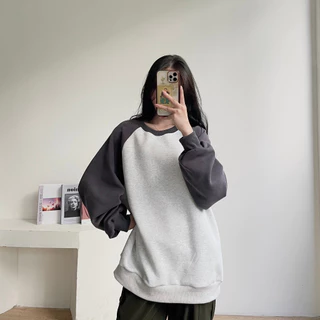 Áo sweater nỉ hàn tay raglang phối màu Miho house