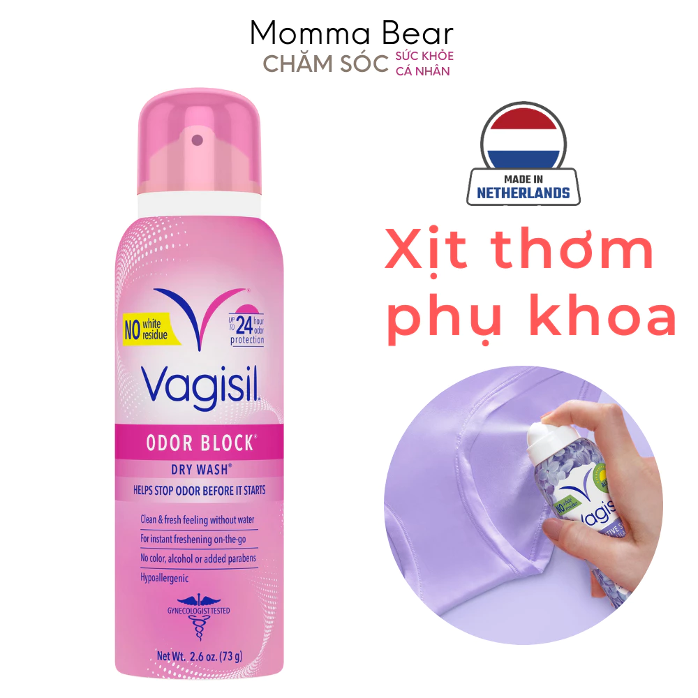 Xịt thơm vùng kín phụ nữ Vagisil, xịt khử mùi phụ khoa, chăm sóc cô bé, hàng Mỹ - Momma Bear