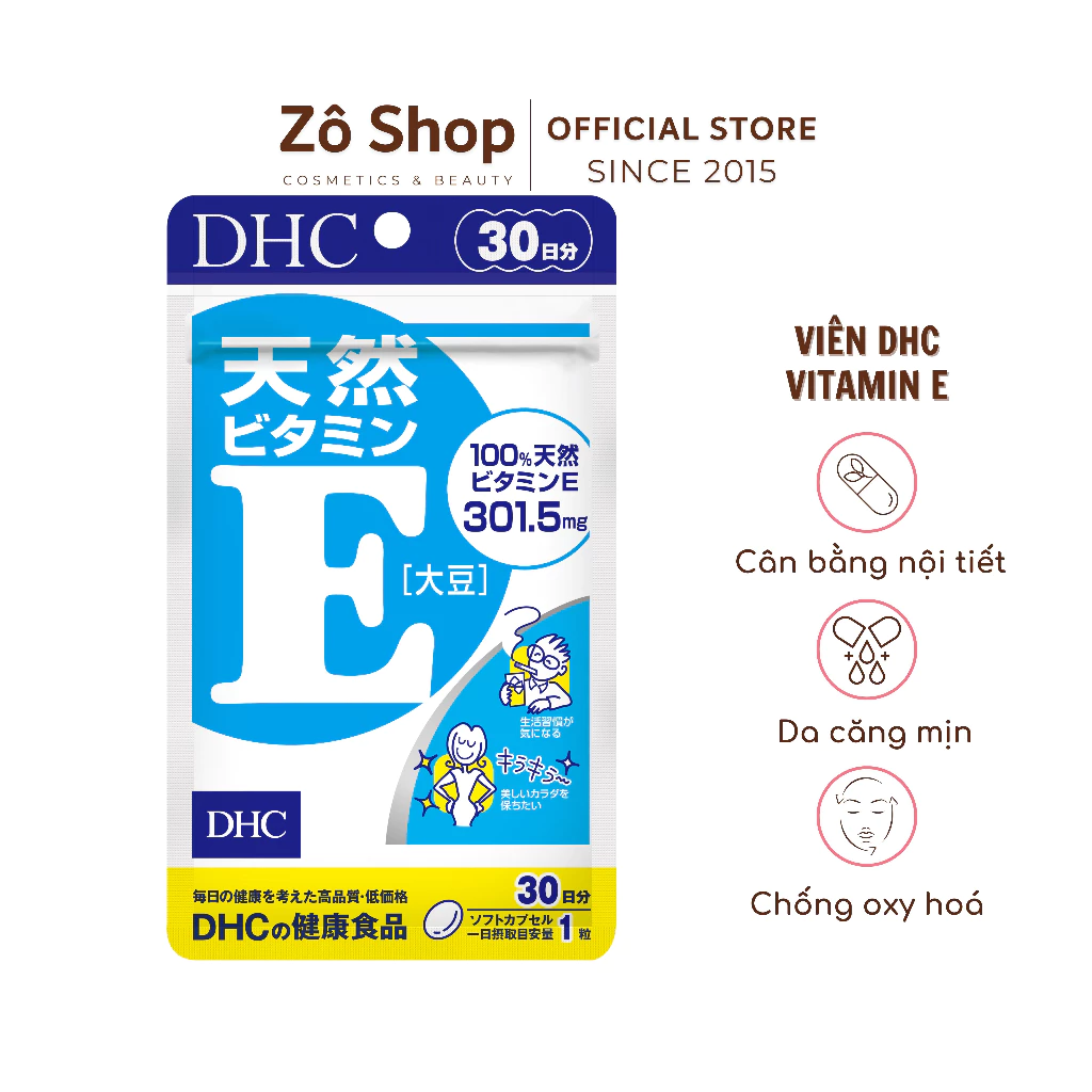 Viên uống DHC Vitamin E điều hòa nội tiết, đẹp da, chống oxy hóa - DHC Vitamin E