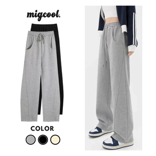 Quần nỉ ống rộng Migcool Track Pants, quần nỉ ống suông cạp chun có dây basic Unisex mùa thu đông