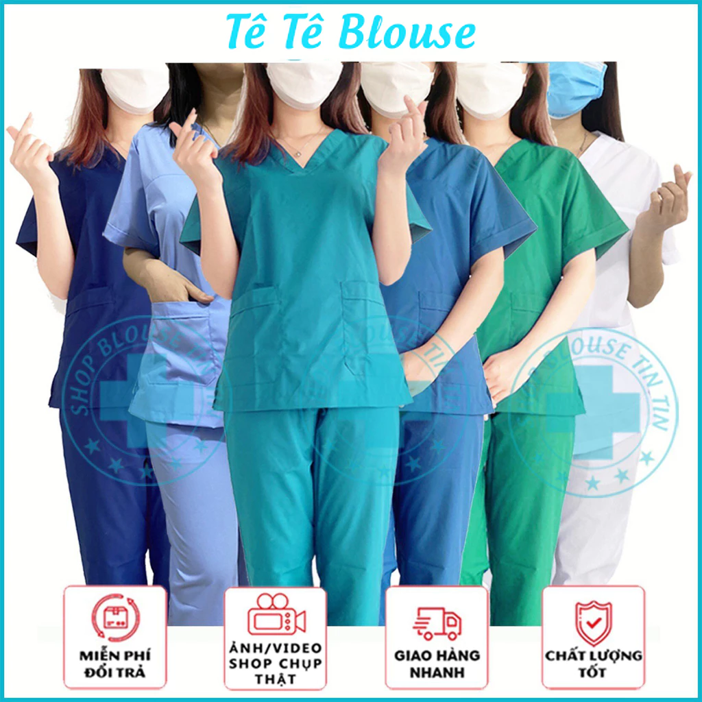 Bộ Blouse Cổ Tim, Scrubs Bác Sĩ Nhiều Màu Nam Nữ,  Đồng Phục Điều Dưỡng, Spa, Thẩm Mỹ Viện, Dược Sĩ {Ảnh tự chụp}