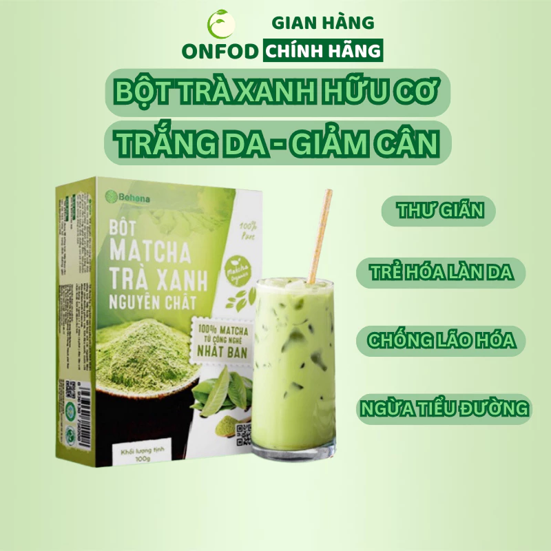 Bột matcha trà xanh hữu cơ sấy lạnh ONFOD giảm cân làm đẹp da chống lão hóa hộp 50g 20 gói x 2.5g