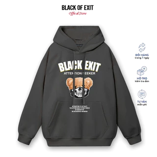 Áo hoodie nỉ bông BLACK OF EXIT Gấu Khẩu Trang nam nữ form rộng thu đông Local Brand