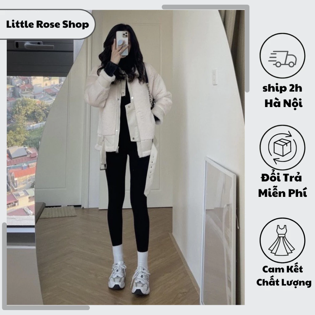 Quần Legging Nữ Dài cạp cao vải Cotton dày dặn co giãn.  Quần Legging Hàn đen Nâng Mông Tôn Dáng Gen Bụng