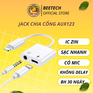 Jack chia cổng AUX123 cho táo, giắc chuyển đổi vừa sạc vừa đeo tai nghe có MIC chính hãng_Beetech