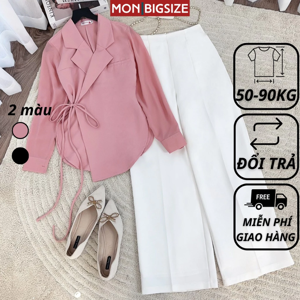 Set đồ bộ bigsize nữ dự tiệc đi chơi kiểu cổ vest phối dây chất tuyết mưa mềm mịn MON big size 50 - 90kg