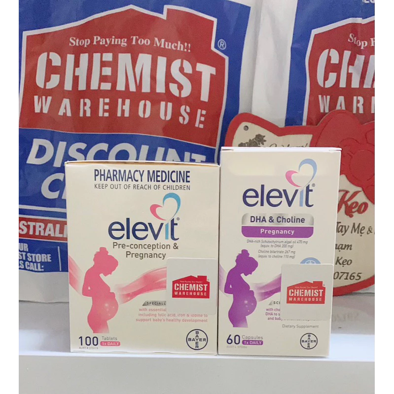 Combo 2 món Elevit bầu Chuẩn Úc - Elevit vitamin tổng hợp bầu + Elevit DHA Choline Pregnancy 60 Capsules